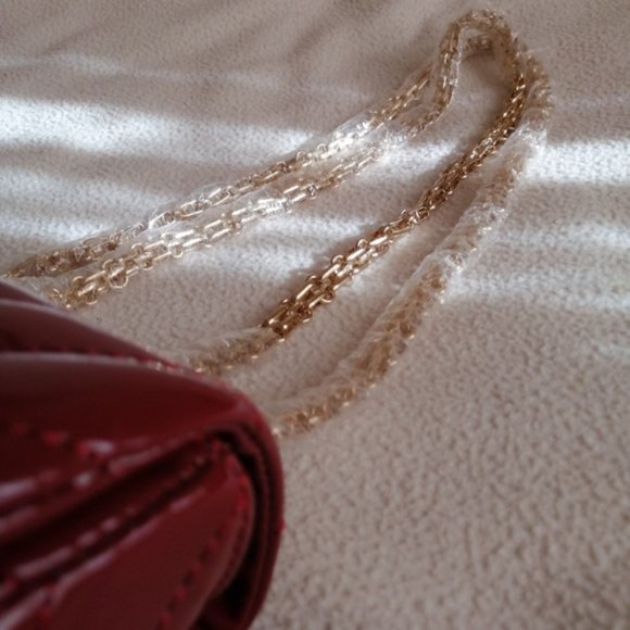 Maja Red Chevron Purse with Double Gold Chain - Picture 5 of 17